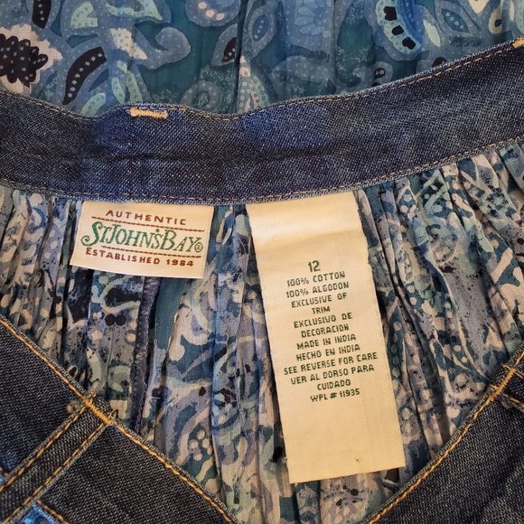 St Johns Bay 12 Blue Floral Ombre A Line Maxi Skirt‎ Modest Crinkle Lightweight - Picture 3 of 4